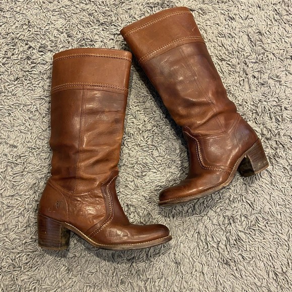 Frye Women's Chestnut Leather Heeled Boots - Picture 9 of 16